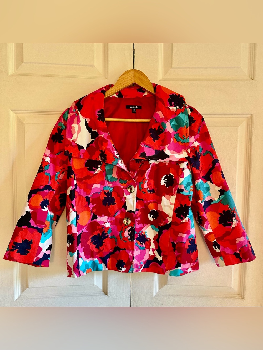 Rafaella Bold Red Floral Cropped Blazer